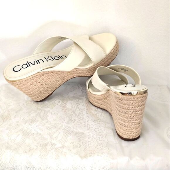 Calvin Klein Cream Wedge espadrilles Slip-On Shoes - Picture 1 of 7